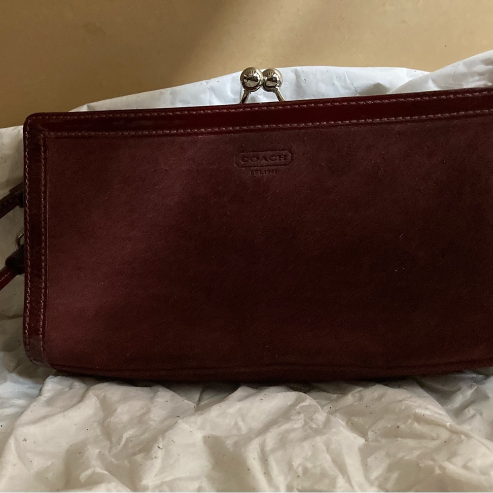 The Coach Suede Collection Burgundy Oxblood Wristlet